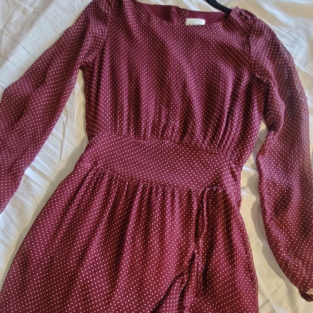 Sezane Burgundy Polka Dot Dress